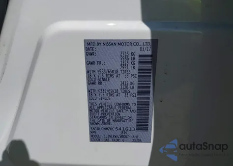 2017 Infiniti Qx60 from USA, damaged, VIN 5N1DL0MM2HC541613